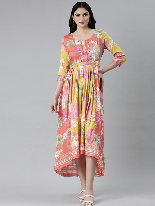 multi colored floral high low dress - 20249550 - Very Small Image - 1