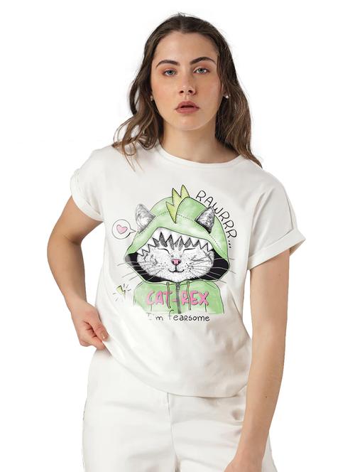 women's chest print round neck t-shirt - 20251073 - Very Small Image - 1