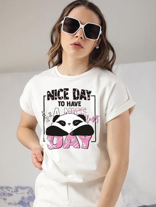 women's front print round neck t-shirt - 20251103 - Very Small Image - 1