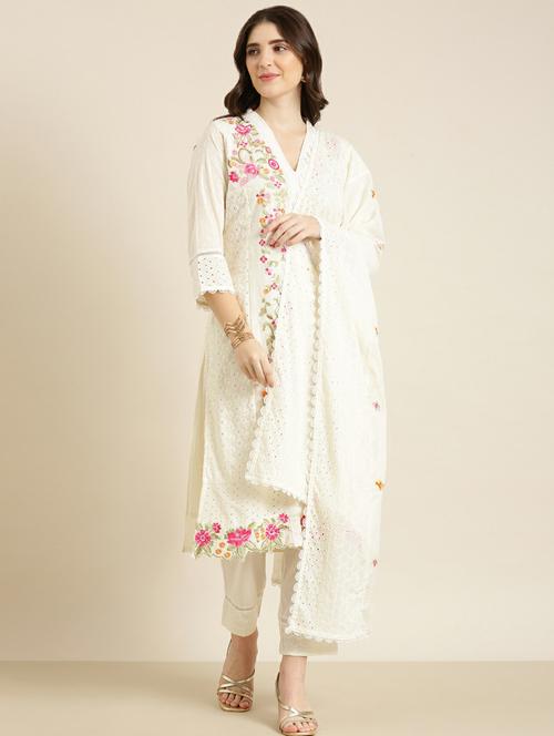 women beige kurta pant set with dupatta - 20251235 - Very Small Image - 1