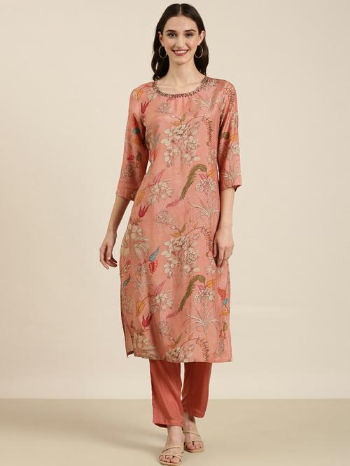 women floral printed round neck kurta pant set - 20251343 - Very Small Image - 1