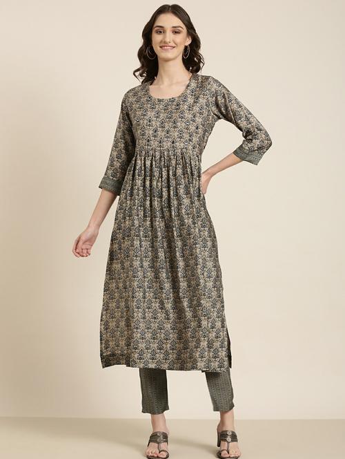 women printed round neck kurta pant set - 20251389 - Very Small Image - 1