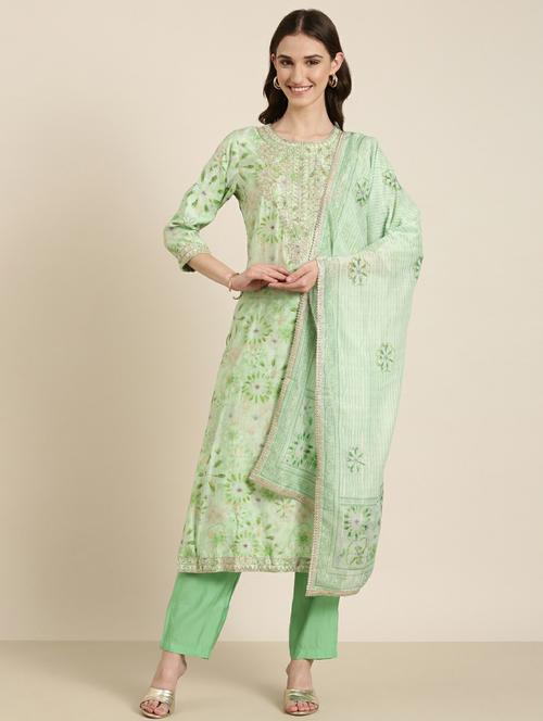 women printed round neck kurta pant set with dupatta - 20251411 - Very Small Image - 1