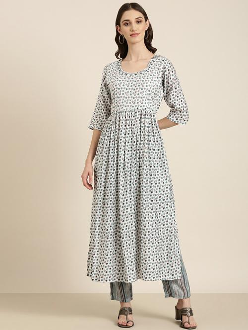 women white printed round neck kurta pant set - 20251413 - Very Small Image - 1
