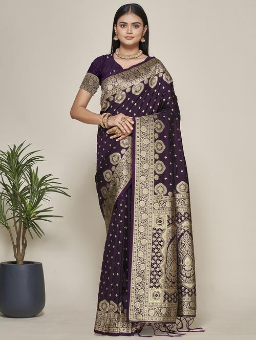 jacquard work banarasi saree with blouse - 20251564 - Very Small Image - 1