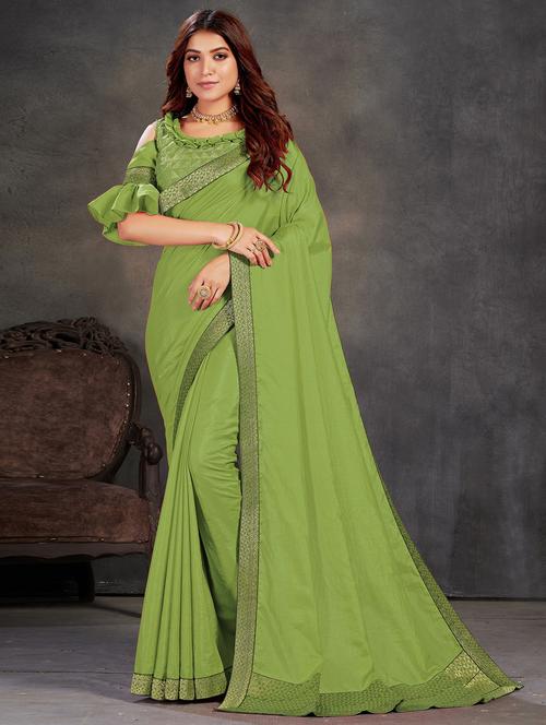 neo mint colored bordered saree with blouse - 20251628 - Very Small Image - 1