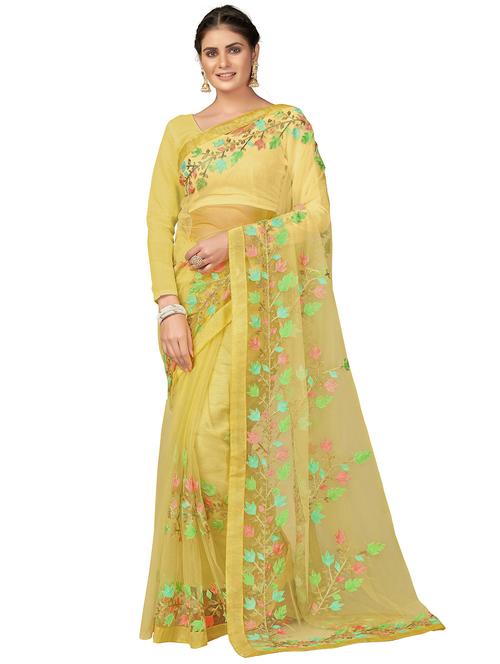 mellow yellow colored embroidered saree with blouse - 20251700 - Very Small Image - 1
