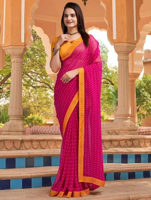 pink georgette bandhani saree with blouse - 20251749 - Very Small Image - 1