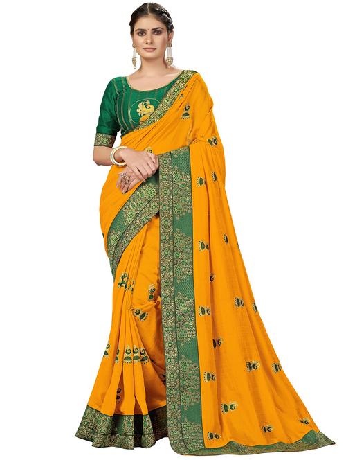 women yellow embroidered saree with blouse - 20251882 - Very Small Image - 1