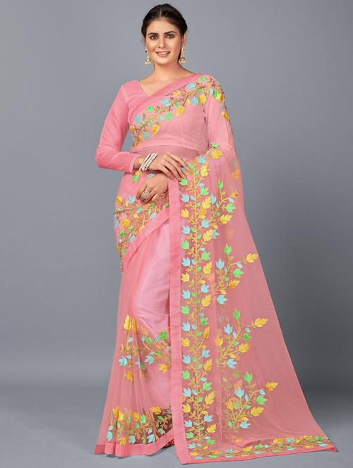 women pink embroidered saree with blouse - 20251977 - Very Small Image - 1