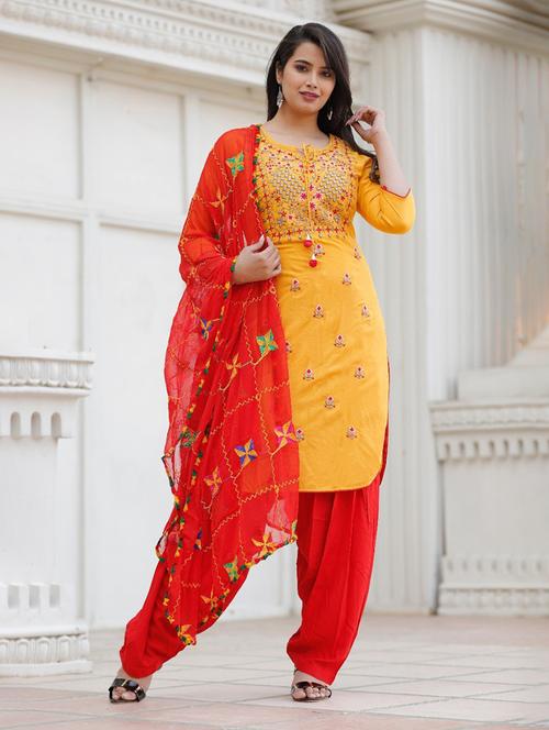 yellow colored kurta salwar set - 20252114 - Very Small Image - 1