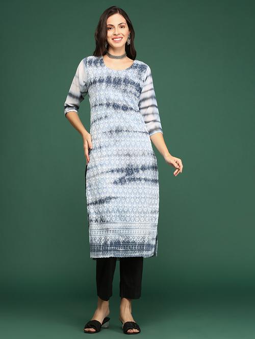 grey embroidered straight kurta - 20252227 - Very Small Image - 1