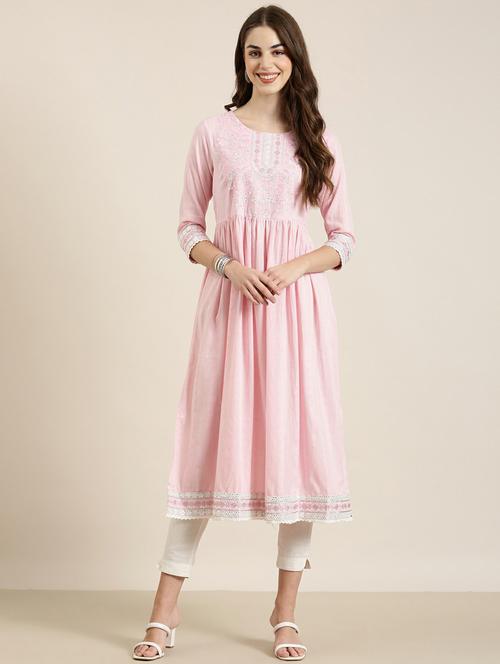 pink embroidered straight kurta - 20252353 - Very Small Image - 1
