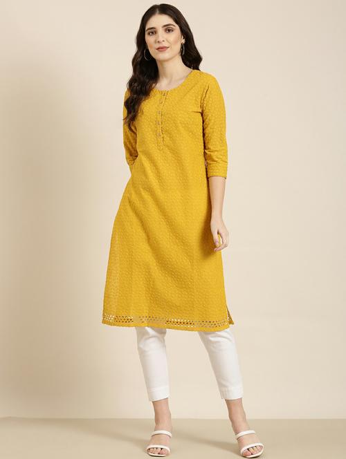 round neck embroidered straight kurta - 20252515 - Very Small Image - 1