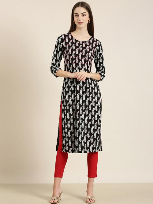 black paisley straight kurta - 20252549 - Very Small Image - 1