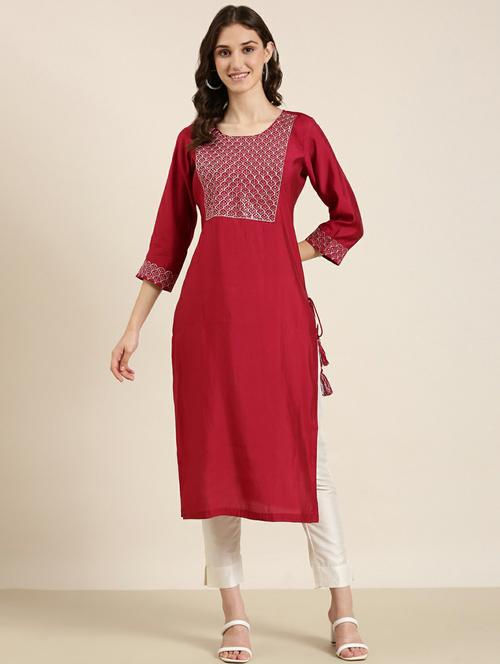 women round neck sequin work straight kurta - 20252555 - Very Small Image - 1