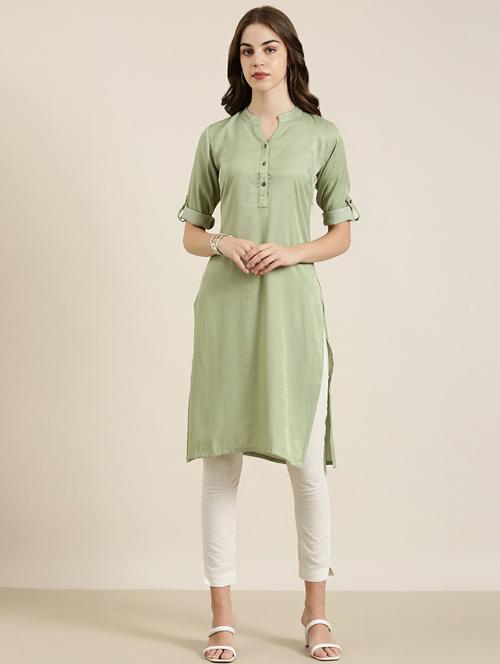 olive solid straight kurta - 20252602 - Very Small Image - 1