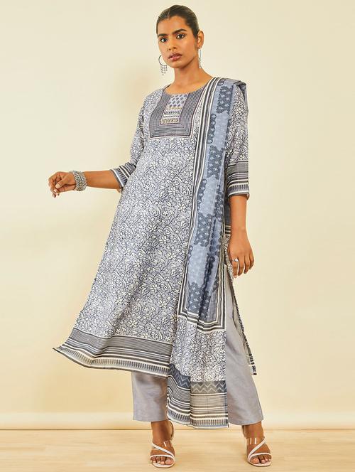 grey three quarter sleeve suit set - 20252713 - Very Small Image - 1