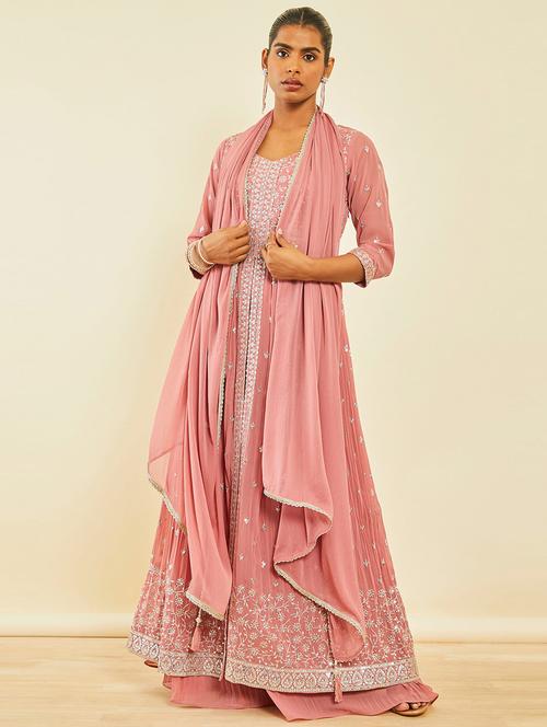 peach three quarter sleeve suit set - 20252719 - Very Small Image - 1