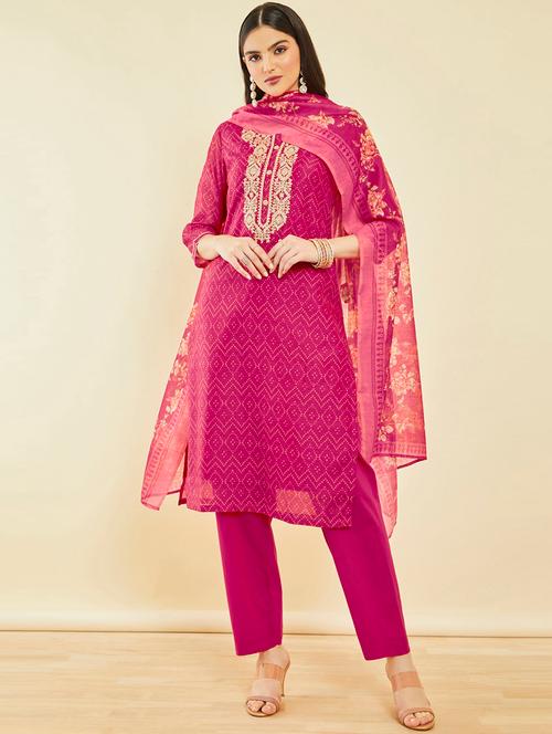 pink three quarter sleeve suit set - 20252734 - Very Small Image - 1