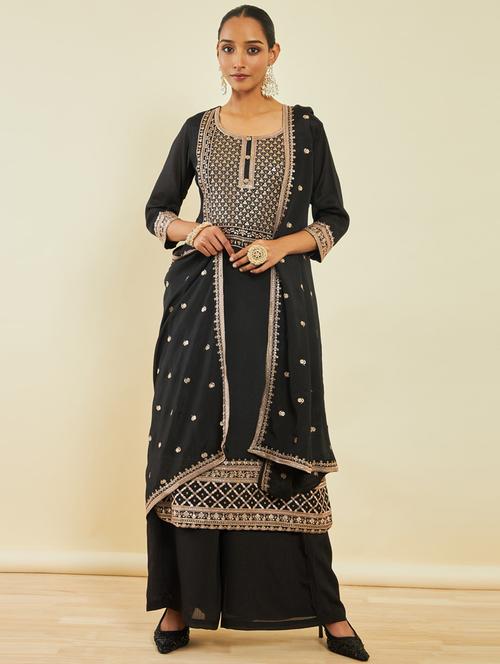 black three quarter sleeve suit set - 20252749 - Very Small Image - 1
