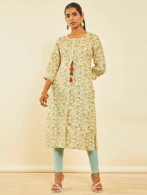 yellow paisely printed a-line kurta - 20252830 - Very Small Image - 1