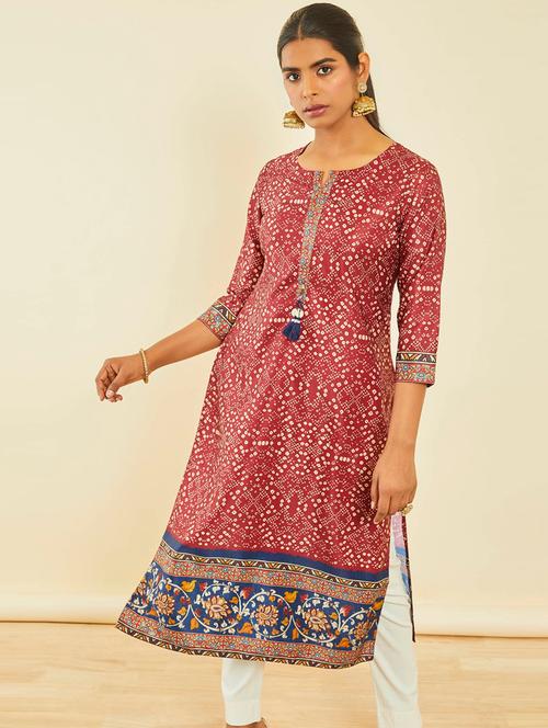 maroon satin straight kurta - 20252852 - Very Small Image - 1