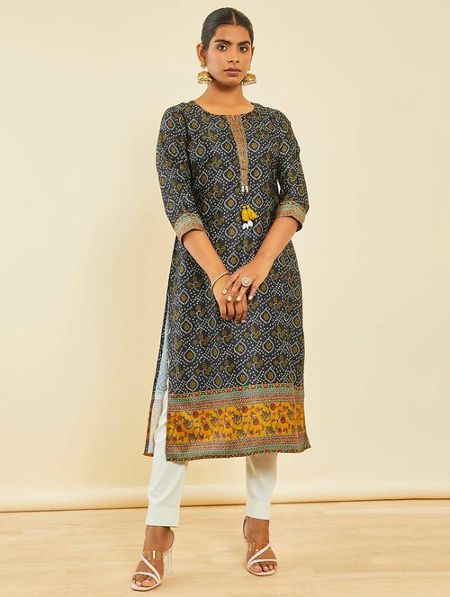women black bandhani print a-line kurta - 20252853 - Very Small Image - 1
