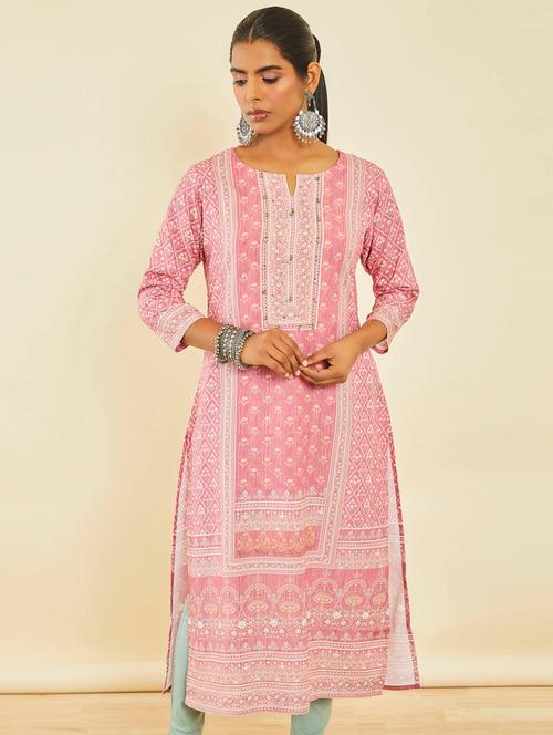 pink cotton straight kurta - 20252857 - Very Small Image - 1