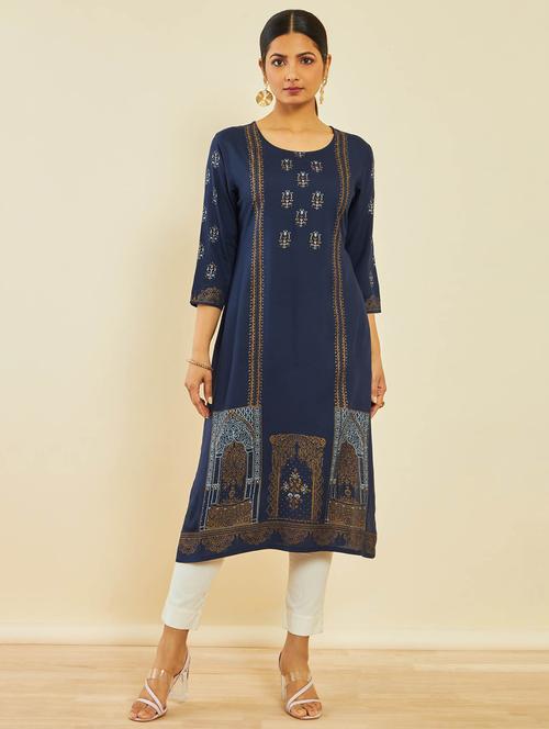 blue rayon aline kurta - 20252885 - Very Small Image - 1