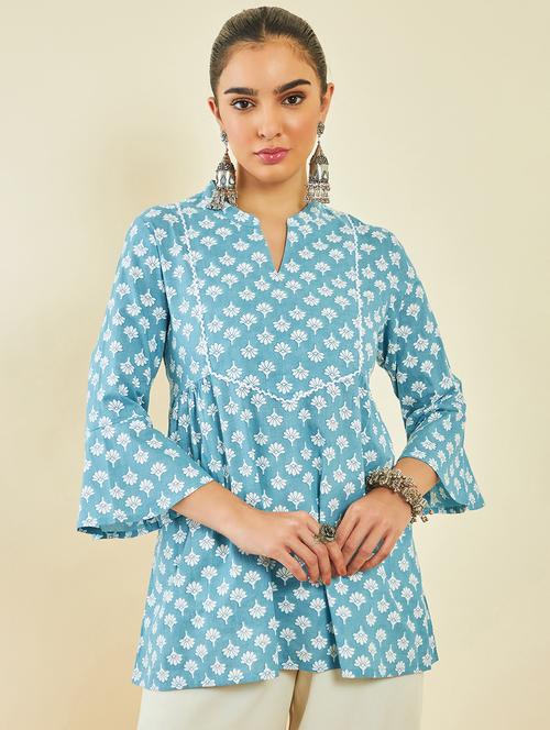 blue floral a-line tunic - 20253032 - Very Small Image - 1