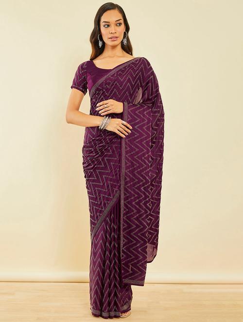 purple colored embellished saree with blouse - 20253088 - Very Small Image - 1