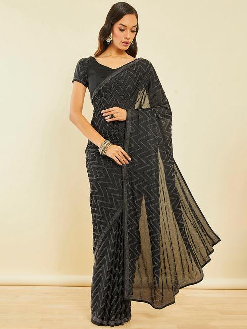 black embellished saree with blouse - 20253097 - Very Small Image - 1