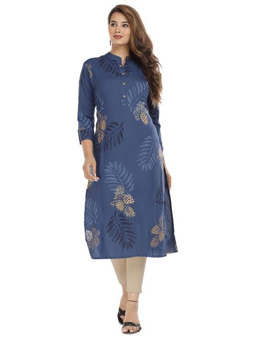 blue colored straight kurta - 20253317 - Very Small Image - 1