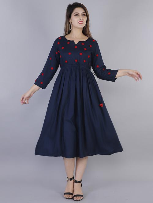 navy blue colored flared kurta - 20253384 - Very Small Image - 1