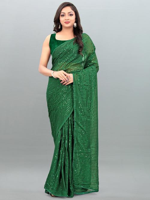 women green sequin work georgette saree with blouse - 20253800 - Very Small Image - 1