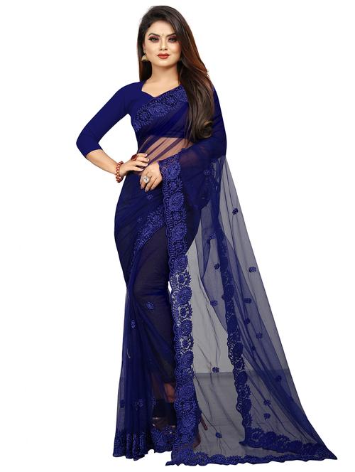 women blue embroidered net saree - 20253882 - Very Small Image - 1