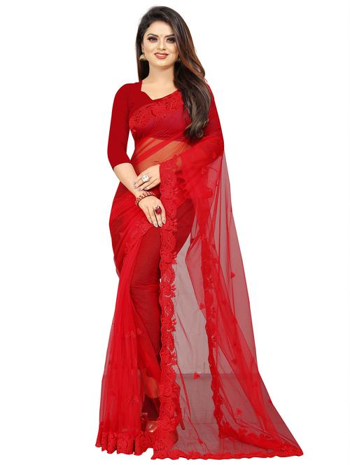 red colored embroidered saree with blouse - 20253936 - Very Small Image - 1