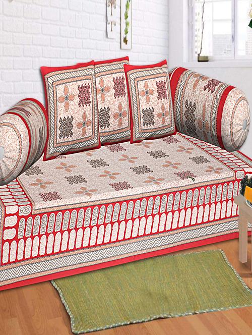 texstylers cotton jaipuri print traditional diwan set(pack of 6 pcs) - 20253995 - Very Small Image - 1