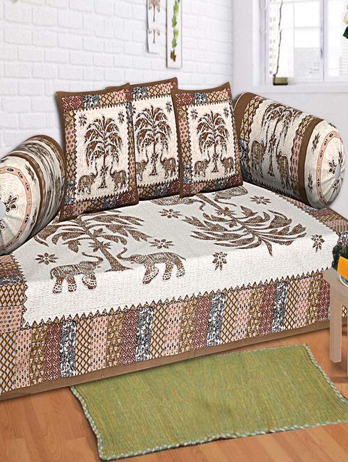 texstylers cotton jaipuri print traditional diwan set(pack of 6 pcs) - 20254002 - Very Small Image - 1