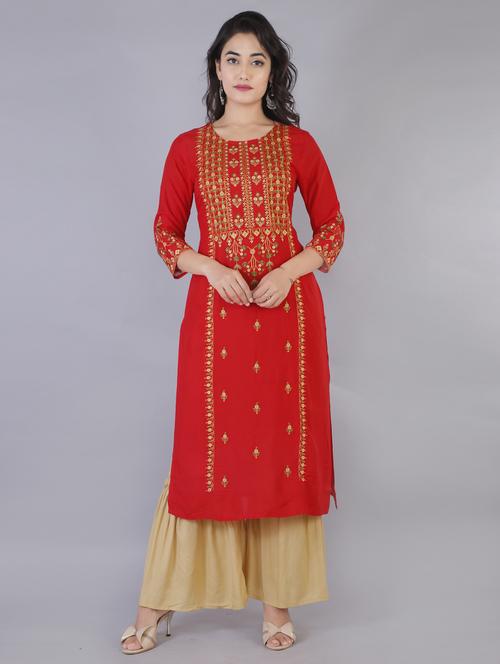 red colored kurta sharara set - 20254558 - Very Small Image - 1