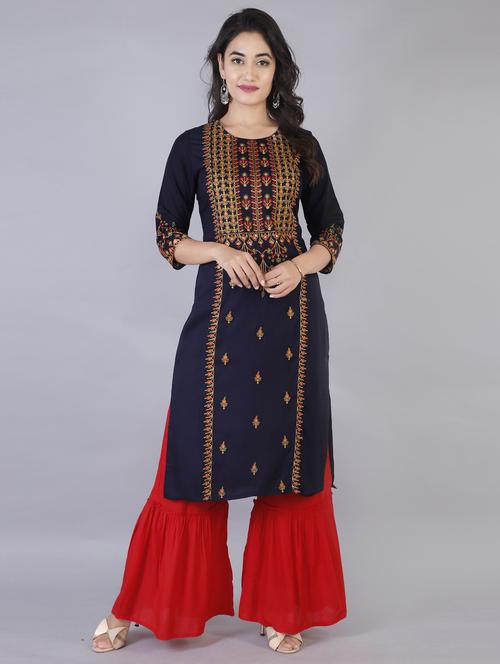navy blue colored kurta sharara set - 20254559 - Very Small Image - 1