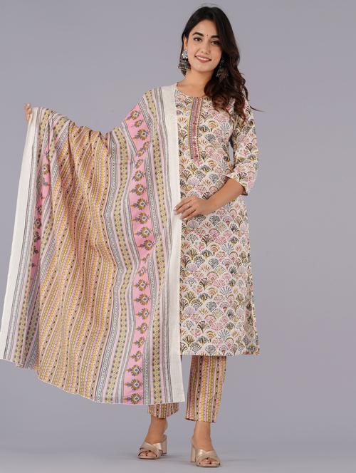 off white colored kurta pant set - 20254574 - Very Small Image - 1