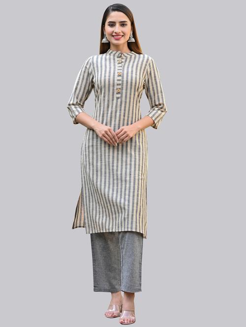 grey colored kurta pant set - 20254608 - Very Small Image - 1