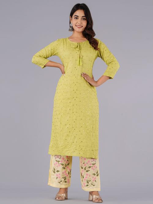 lime colored kurta palazzo set - 20254637 - Very Small Image - 1
