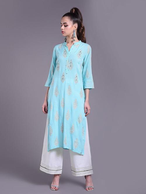 turquoise colored kurta palazzo set - 20254644 - Very Small Image - 1