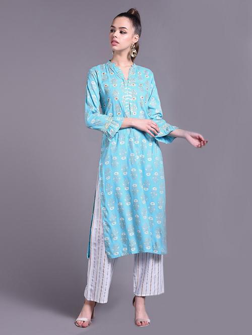 light blue colored kurta palazzo set - 20254649 - Very Small Image - 1