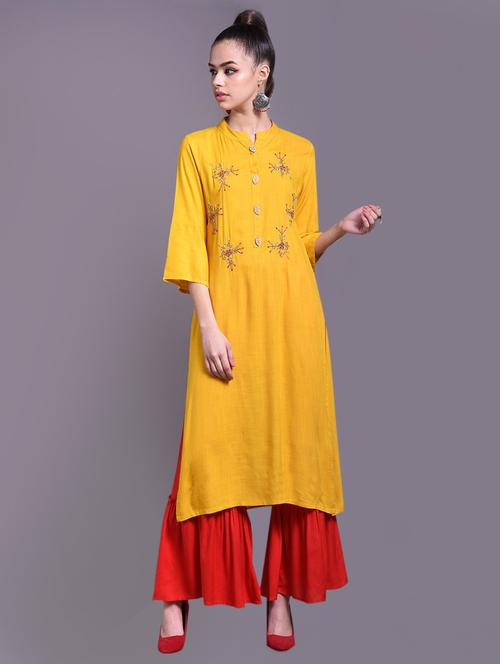 yellow colored kurta sharara set - 20254653 - Very Small Image - 1