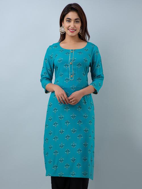 blue colored straight kurta - 20254714 - Very Small Image - 1