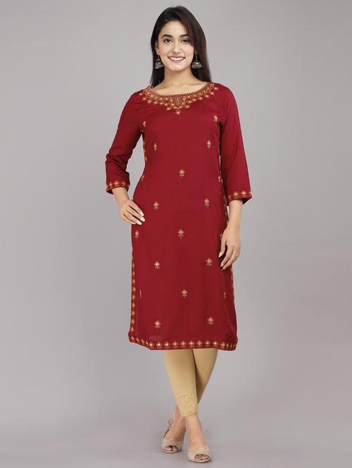 women round neck embroidered straight kurta - 20254729 - Very Small Image - 1
